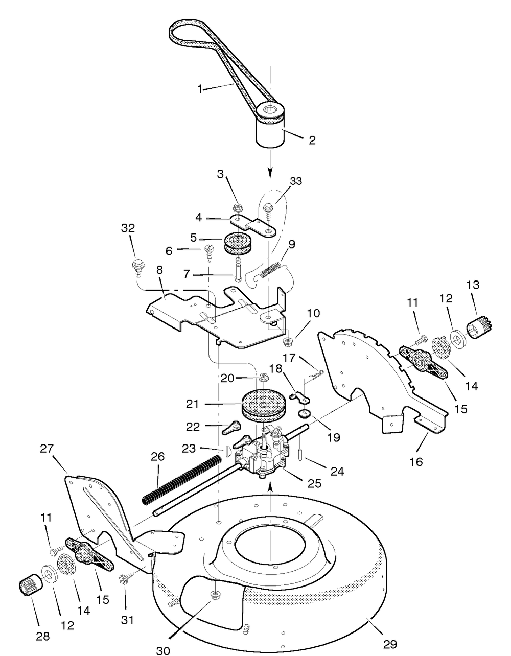 Drive Assembly Diagram and Parts List for 22859X7A 1996 Briggs and Stratton Lawn Mower